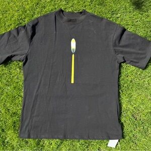 Black Graphic Ye Donda 2 Lit Match Crewneck T-Shirt with Yellow Matchstick Print
